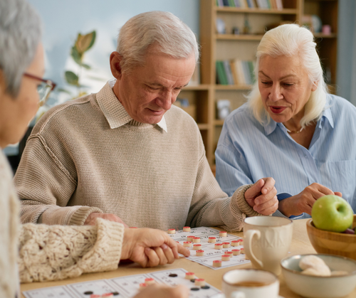 seniors playing bingo in assisted living